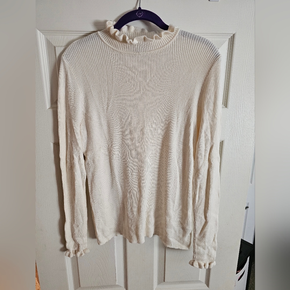 Express Cream Ribbed Long Sleeve Top
